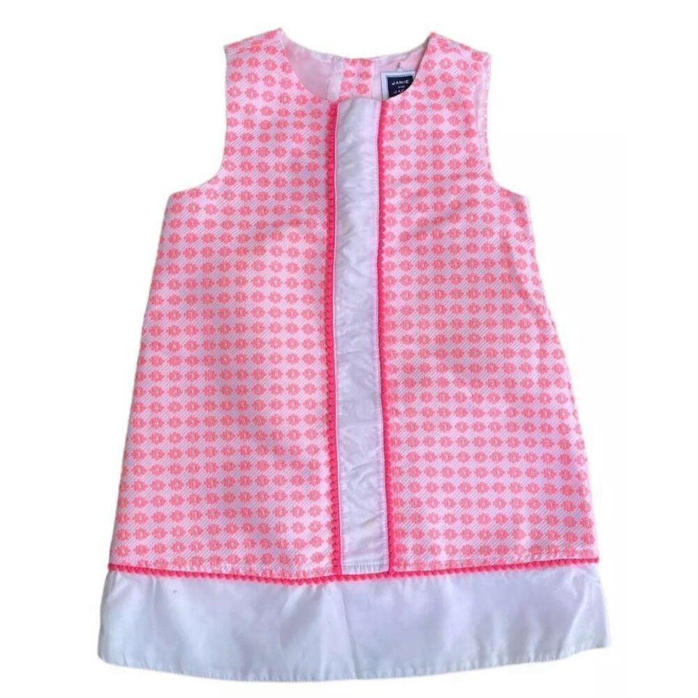 Janie And Jack Neon Pink Retro Daisy Geo Print Dress Girl's Size 12